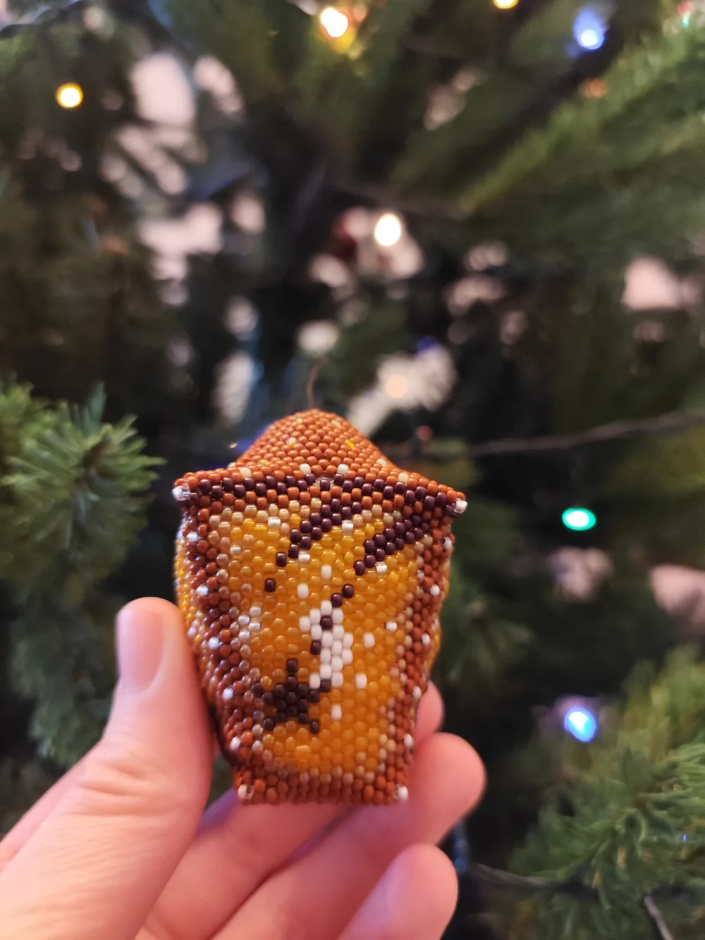 Beaded Orange Star Pendant Holiday Ornament